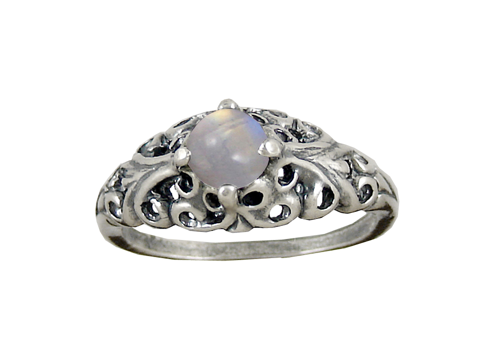 Sterling Silver Filigree Ring With Rainbow Moonstone Size 9